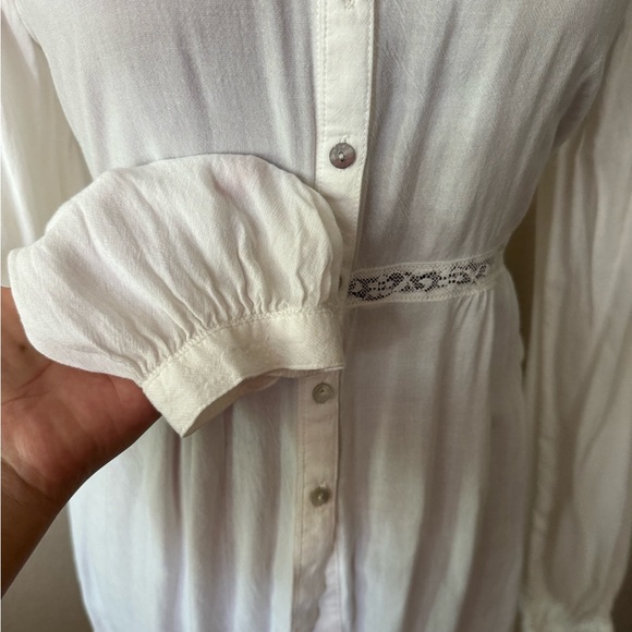 Free People Wild wind crisp white button up collared shirt with lace ext... - Picture 5 of 9